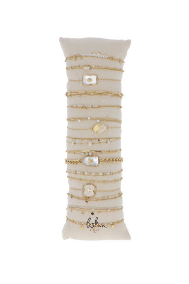 Grossiste Bohm - Kit de 16 bracelets en acier inoxydable - doré blanc - V3