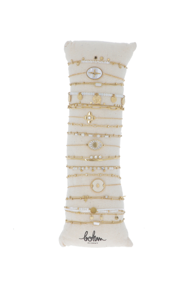 Grossiste Bohm - Kit de 16 bracelets en acier inoxydable - doré blanc