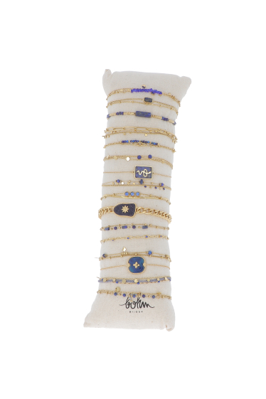 Grossiste Bohm - Kit de 16 bracelets en acier inoxydable - doré bleu - V2