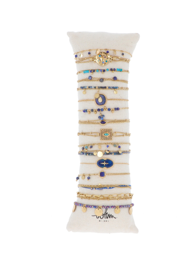 Grossiste Bohm - Kit de 16 bracelets en acier inoxydable - doré lapis lazuli