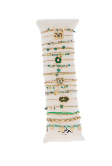 Grossiste Bohm - Kit de 16 bracelets en acier inoxydable - doré malachite reconstituée