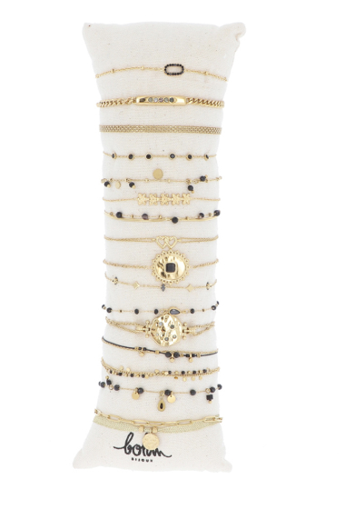 Mayorista Bohm - Kit de 16 pulseras de acero inoxidable - ágata blanca dorada