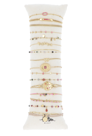 Grossiste Bohm - Kit de 16 bracelets en acier inoxydable - doré rose