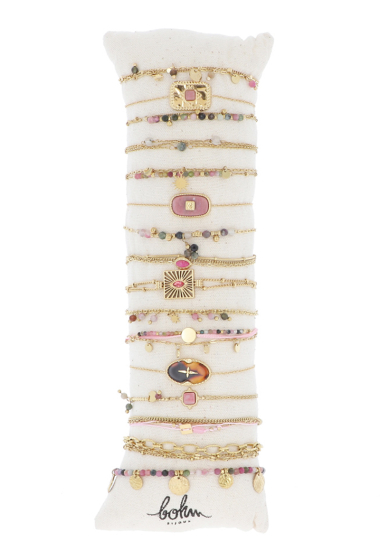 Grossiste Bohm - Kit de 16 bracelets en acier inoxydable - doré tourmaline