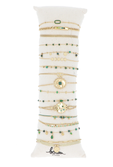 Grossiste Bohm - Kit de 16 bracelets en acier inoxydable - doré vert