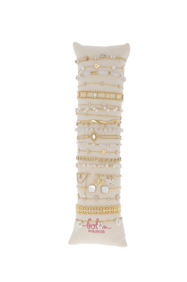 Grossiste Bohm - Kit de 20 bracelets en acier - doré blanc - présentoir offert