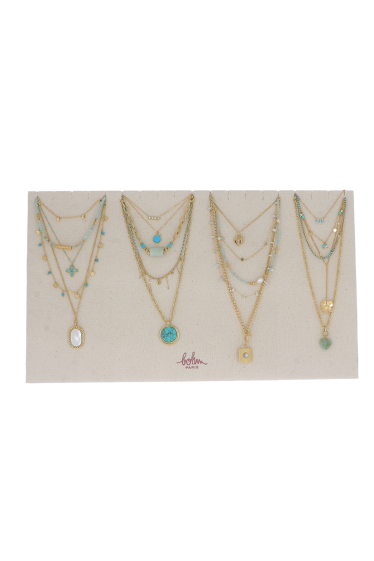 Wholesaler Bohm - Kit of 20 stainless steel necklaces - gold amazonite - free display
