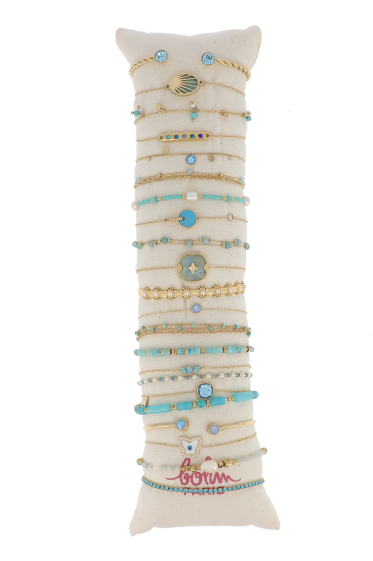 Grossiste Bohm - Kit de 22 bracelets en acier inoxydable - doré amazonite - présentoir offert