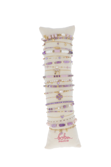 Grossiste Bohm - Kit de 22 bracelets en acier inoxydable - doré violet - présentoir offert