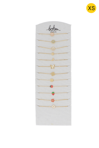 Grossiste Bohm - Kit de 24 bracelets XS  - doré multi - trèfles et fleurs - PRESENTOIR OFFERT