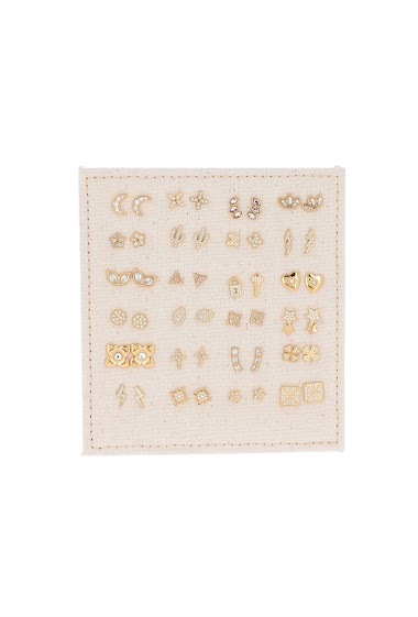 Wholesaler Bohm - Set of 24 stud earrings - gold & white