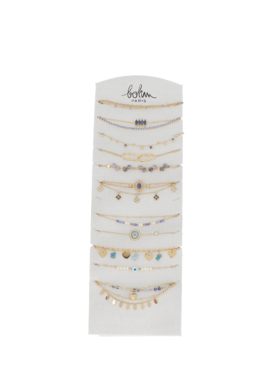 Wholesaler Bohm - Kit of 28 (14+14) stainless steel bracelets - blue gold - free display