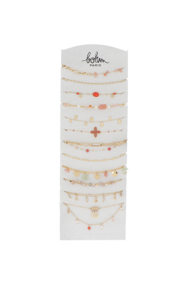Grossiste Bohm - Kit de 28 (14+14) bracelets en cier inoxydable - doré rouge - présentoir offert