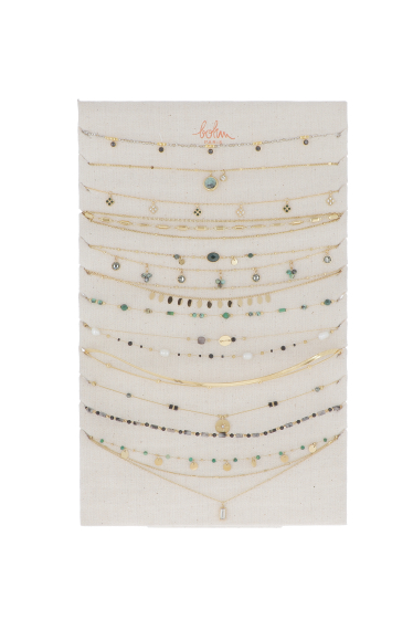 Großhändler Bohm - Set mit 28 (14+14) Halsketten aus Edelstahl – Grüngold – Kostenlose Präsentation