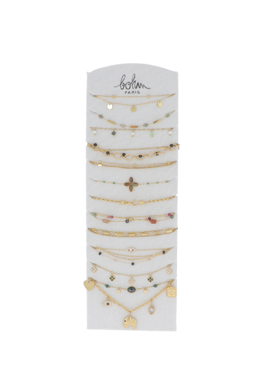 Grossiste Bohm - Kit de 28 bracelets en acier inoxydable - doré noir & vert - présentoir offert
