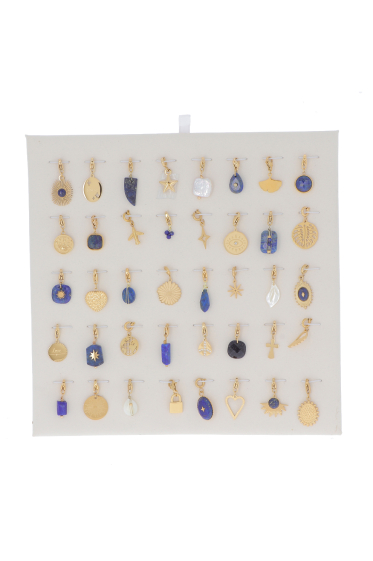 Grossiste Bohm - Kit de 40 charms en acier inoxydable - doré lapis lazuli - présentoir offert
