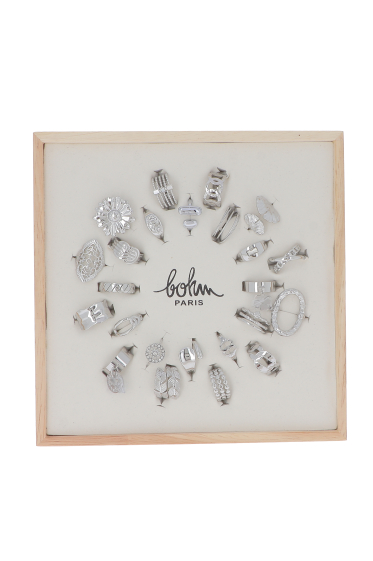 Mayorista Bohm - Kit de 48 anillos de acero inoxidable - rodio - DISPLAY GRATIS