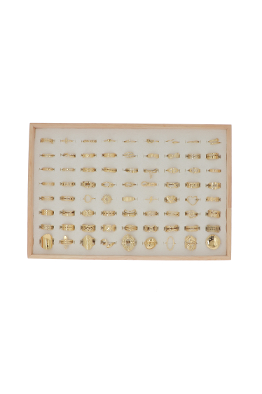 Grossiste Bohm - Kit de 72 bagues dorées en acier inoxydable - PRESENTOIR OFFERT