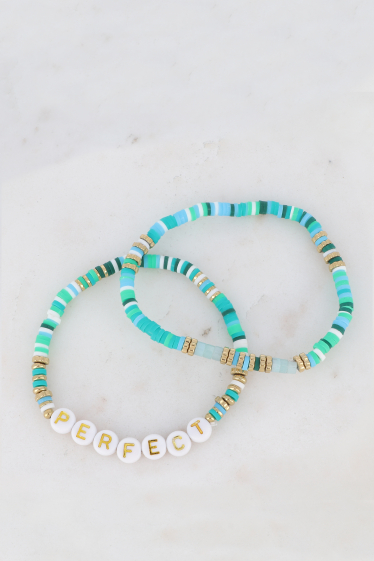 Grossiste Bohm - Lot de 2 bracelets élastiques PERFECT - perles Heishi & pierres naturelles