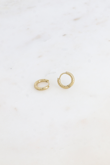 Wholesaler Bohm - Mini hoop earrings - 13mm striated ring