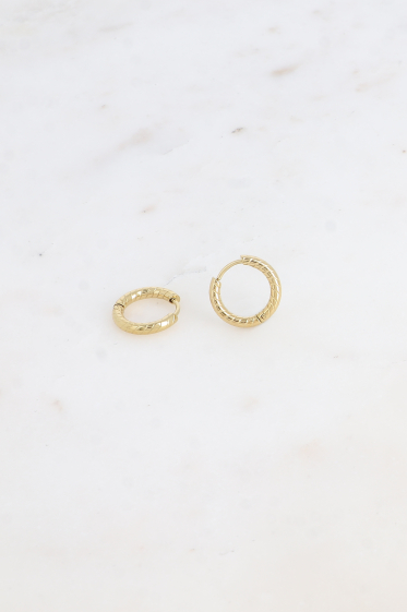 Wholesaler Bohm - Mini hoop earrings - 15mm striated ring