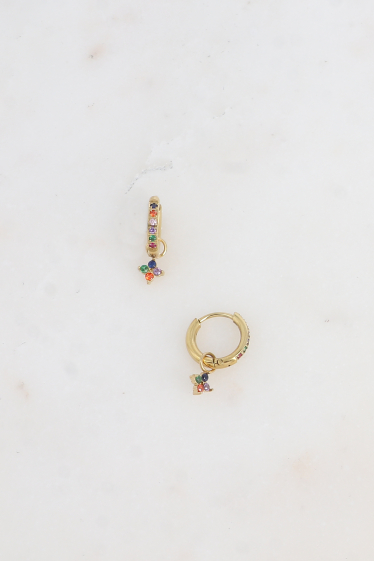 Wholesaler Bohm - Mini hoop earrings - zirconium oxides and crystal clover 11mm