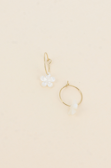 Wholesaler Bohm - Mini hoop earrings - small pearly cherry blossom