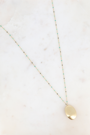 Wholesaler Bohm - Long necklace - enameled chain and large brushed oval pendant