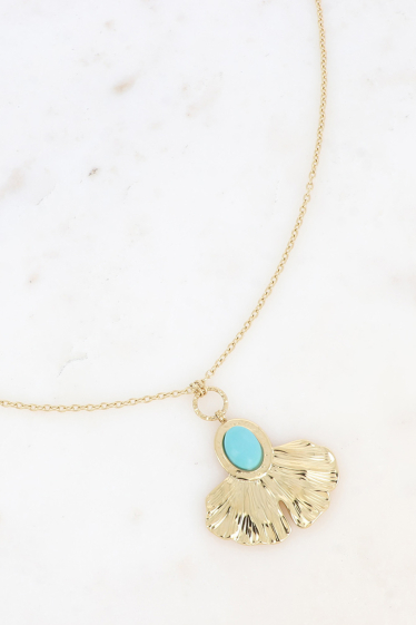 Wholesaler Bohm - Long necklace - ginko leaf & semi precious stone