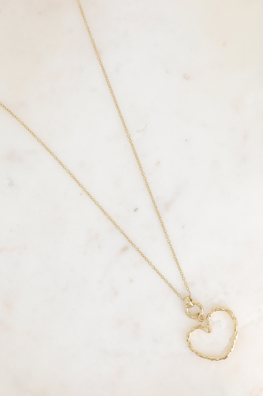 Wholesaler Bohm - Long necklace - openwork and textured heart pendant