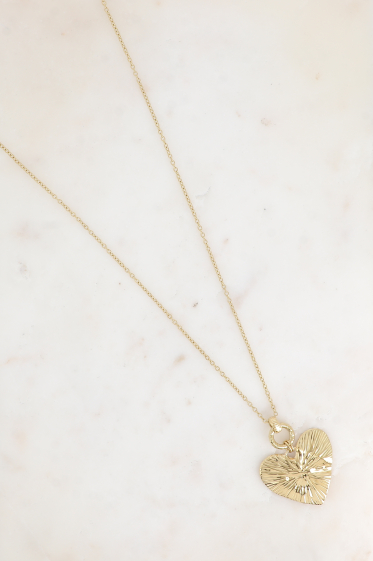 Wholesaler Bohm - Long necklace - big heart pendant with engraved lines