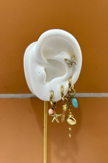 Wholesaler Bohm - Set of 3 stainless steel hoop earrings - shell