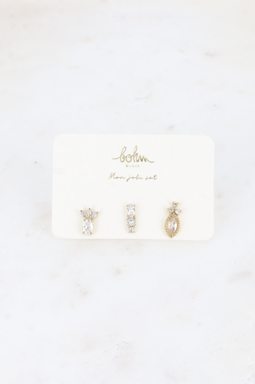 Wholesaler Bohm - Set of 3 piercings (pineapple, crystals, almond)