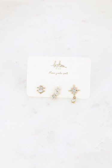 Wholesaler Bohm - Set of 3 piercings (almond, square and star crystals)