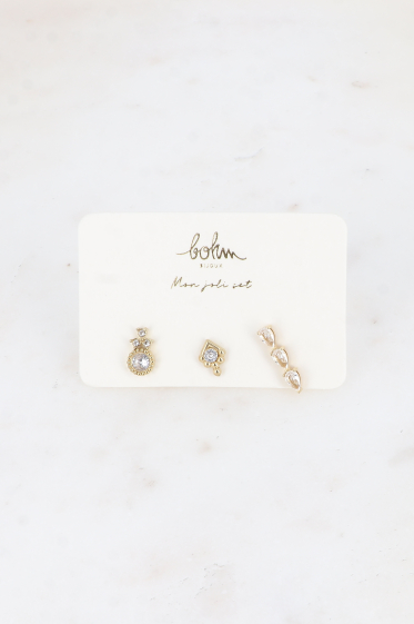 Wholesaler Bohm - Set of 3 piercings (round crystals, drops) in stainless steel
