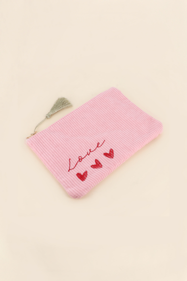Wholesaler Bohm - Pencil case - love and 3 hearts - corduroy and floral print - 20 X 14 CM