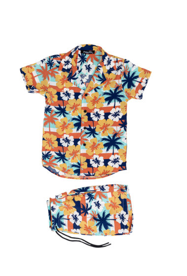 Mayorista Boomkids - Conjunto camisa+short estampado palmeras