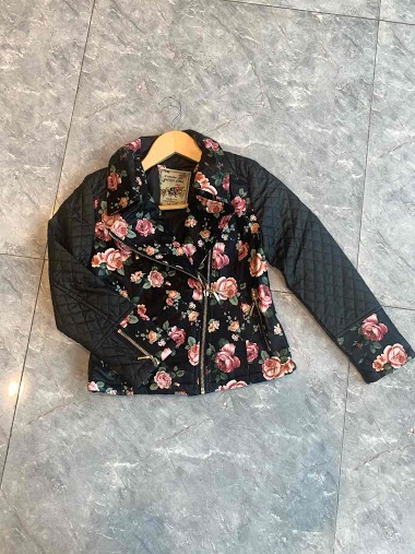 Jacket faux leather with flower