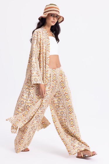 Wholesaler BSL - Printed Kimono and Wide Printed Pants Set - BSL