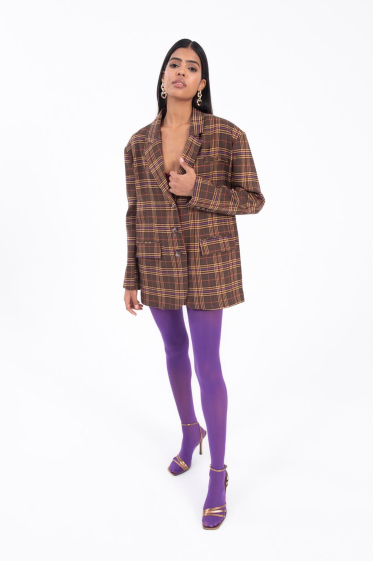 Wholesaler BSL - Checked blazer jacket and checked mini skirt with slit set - BSL
