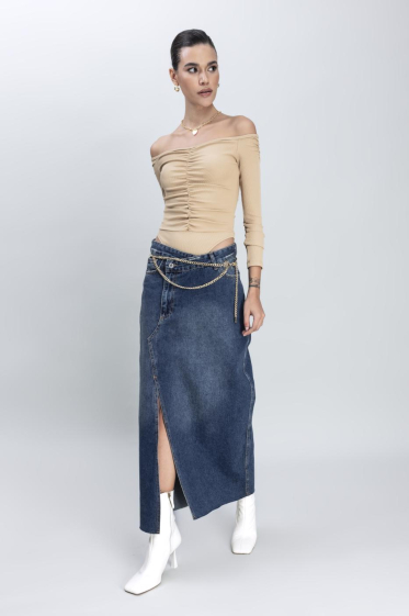 Wholesaler BSL - Asymmetric Belted Denim Skirt - BSL