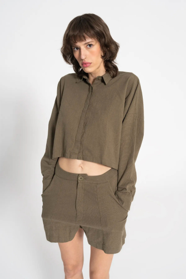 Wholesaler BSL - Asymmetrical Shirring Midi Skirt with Hemline Detail - BSL