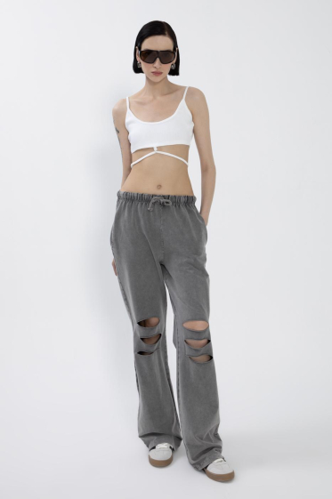 Wholesaler BSL - Ripped Detailed Straight Leg Trousers - BSL