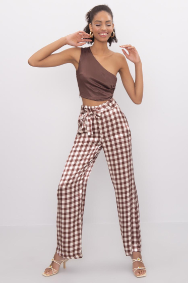 Wholesaler BSL - Wide checked satin trousers - BSL