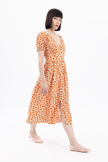 Großhändler BSL - Bedrucktes Blusenkleid mit V-Ausschnitt für elegante Frauen - BSL
