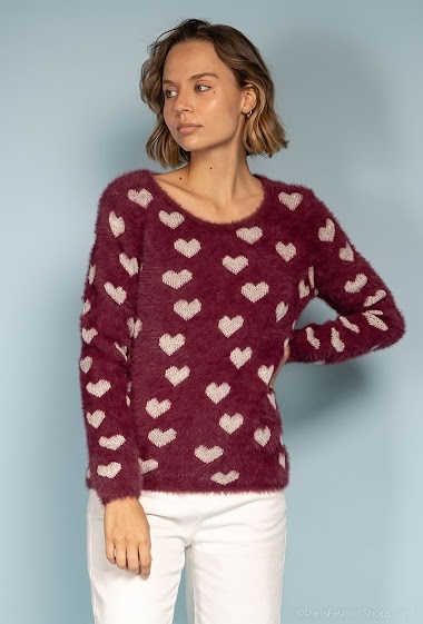 Mayorista By Clara - Fluffy knit sweater with hearts