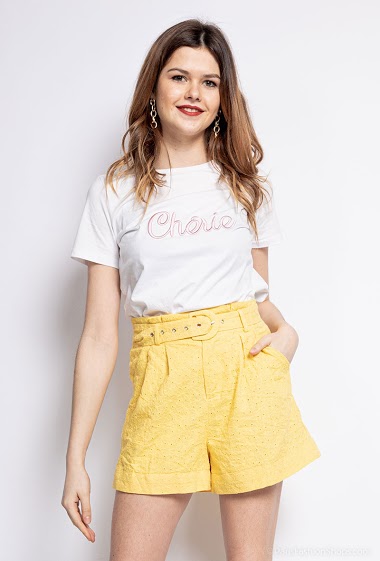 Wholesaler By Clara - Embroidered and perforated shorts