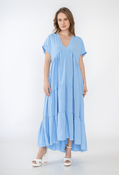 Großhändler ALIDA MOD - Langes Babydoll-Kleid mit V-Ausschnitt