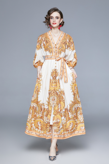 Wholesaler BY GRAZIELLA - White and yellow kaftan dress