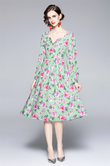 Wholesaler BY GRAZIELLA - Green and pink straight dress